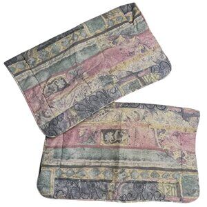 Croscill Vintage 1980’s Pastel Watercolor Pillow Shams Pink Green Geometric‎ Set
